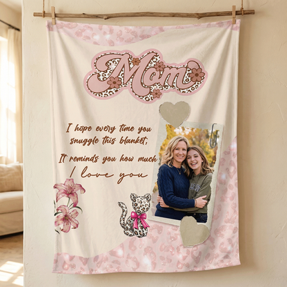 Personalized “Mom” Photo Blanket – Custom Family Love Blanket Gift for Mother