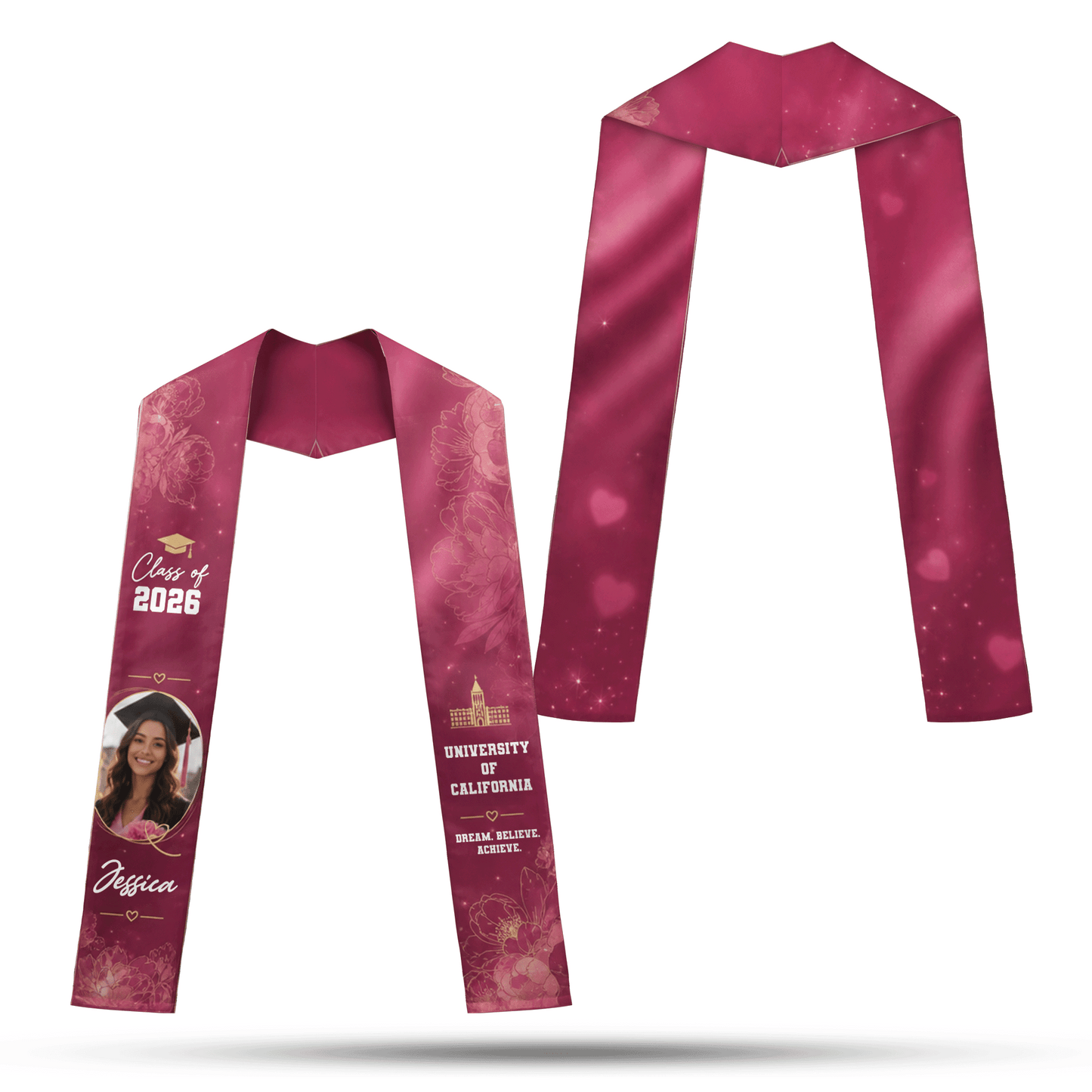 Personalized Floral Graduation Stole – Custom Photo, Name and Year