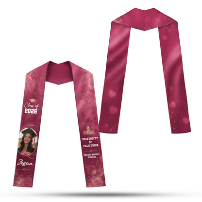 Personalized Floral Graduation Stole – Custom Photo, Name and Year