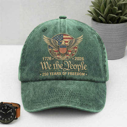 America 250th Celebration “We The People” Washed Denim Cap – Custom Name Independence Day Gift