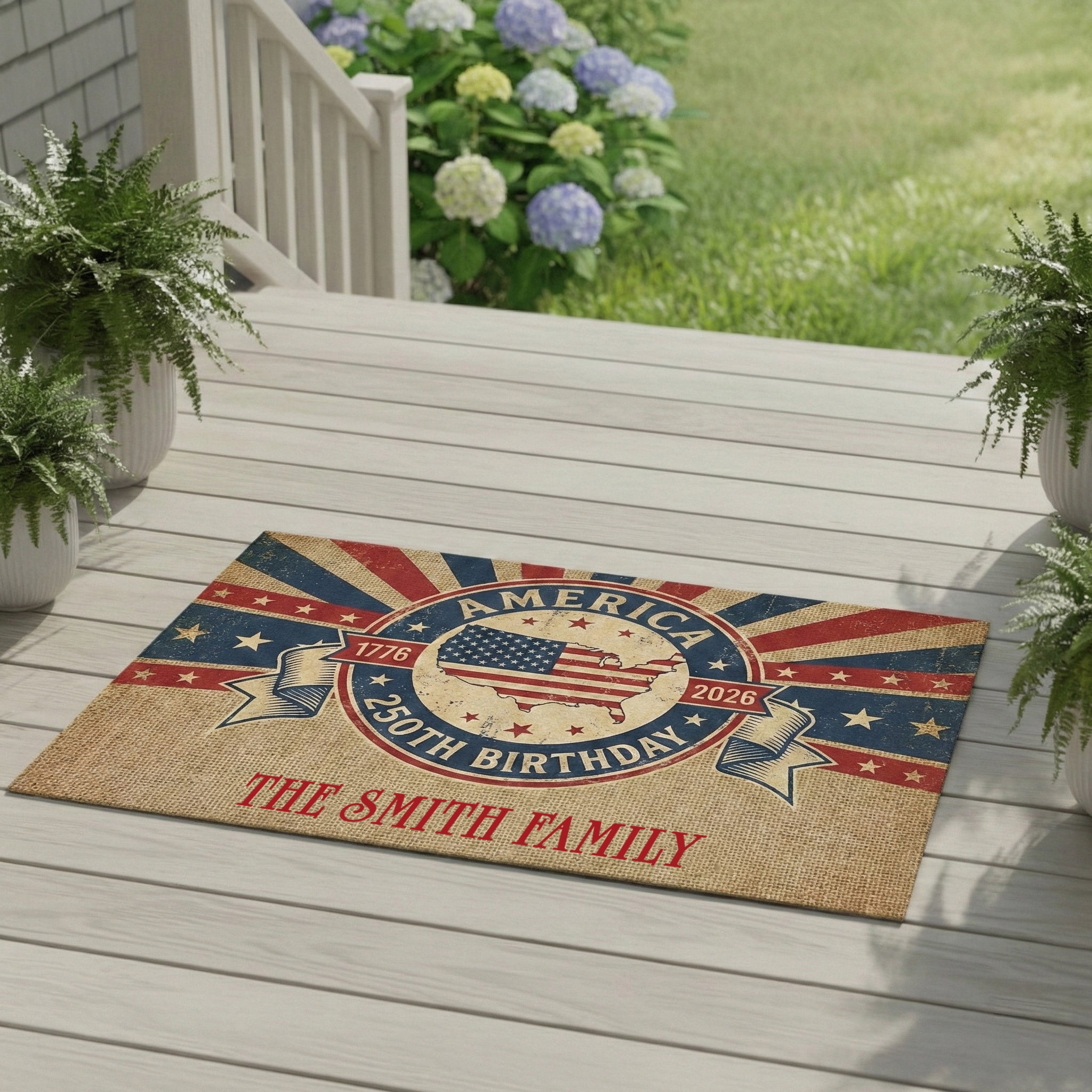 Personalized Family Name 250th Anniversary America Welcome Mat