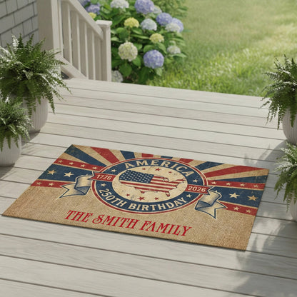 Personalized Family Name 250th Anniversary America Welcome Mat