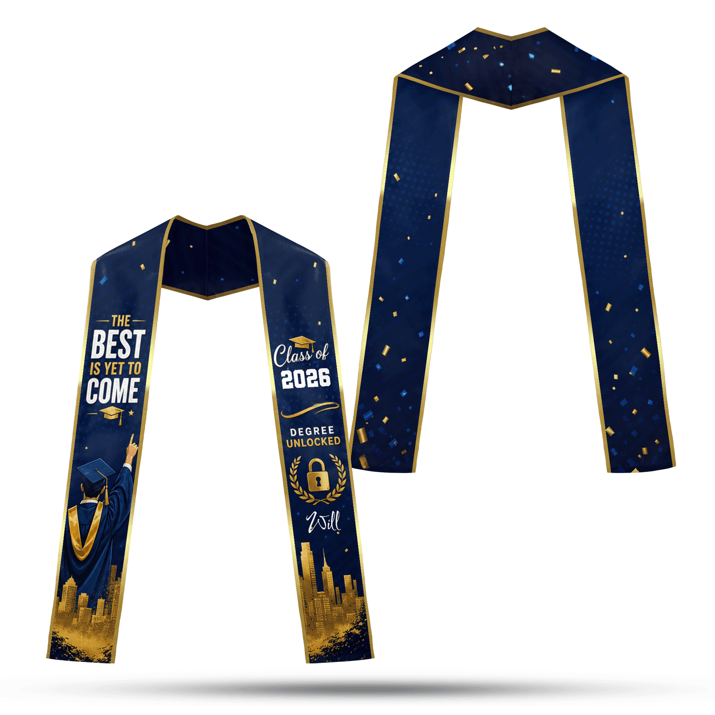 Personalized The Best Is Yet to Come Blue Graduation Stole – Custom Photo and Name
