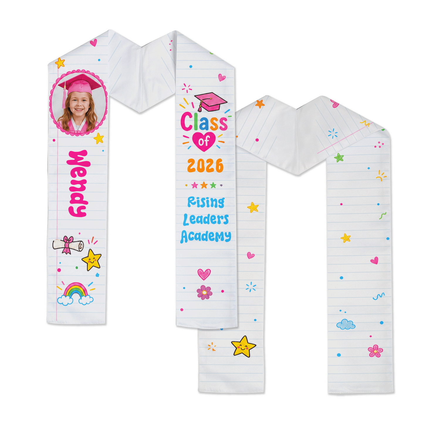 Personalized Cute Notebook Theme Kid Graduation Stole – Name and Photo