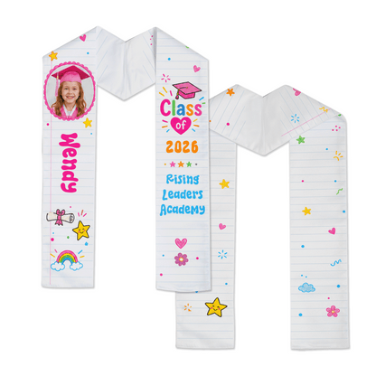 Personalized Cute Notebook Theme Kid Graduation Stole – Name and Photo