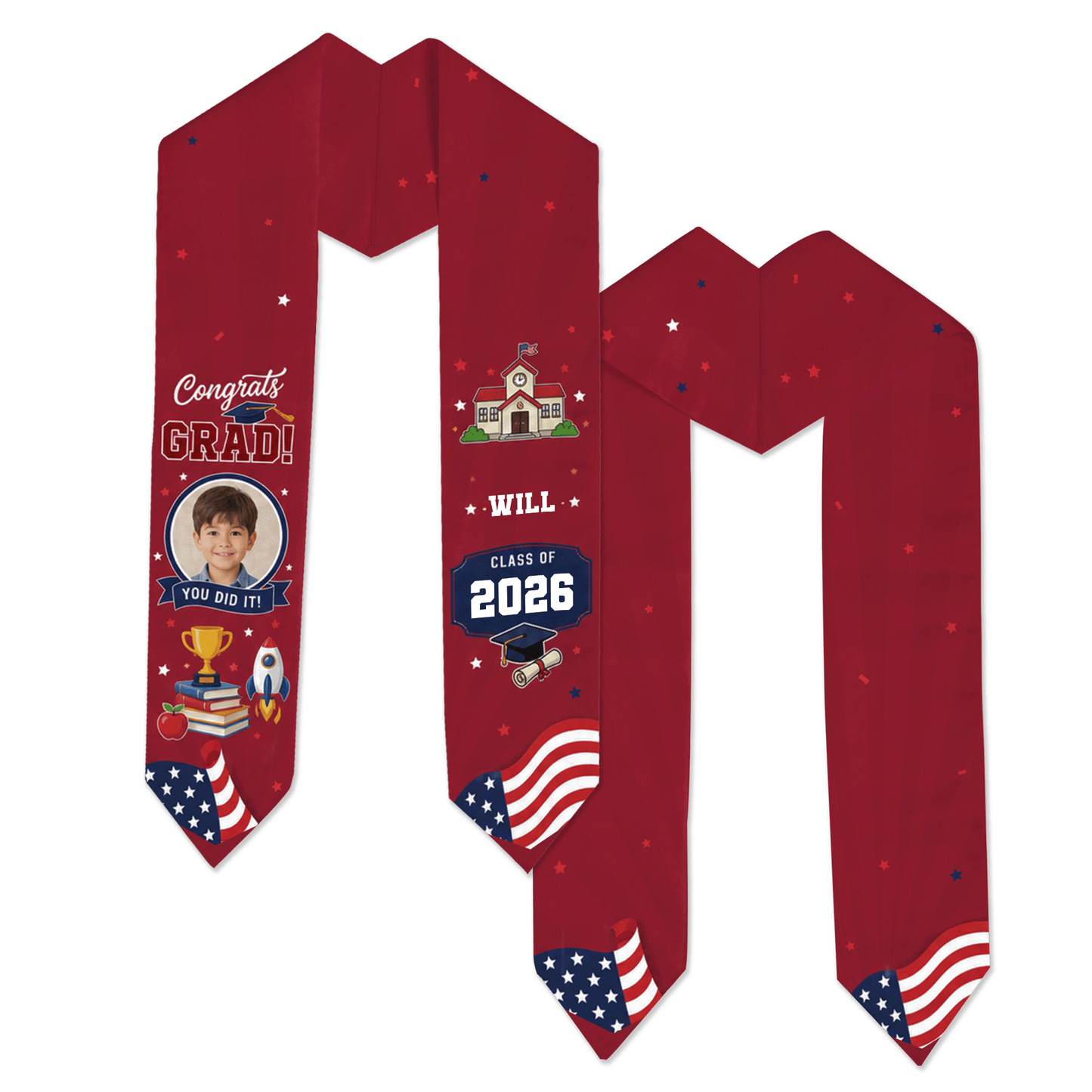 Personalized Red Kid Graduation Stole – Custom Photo
