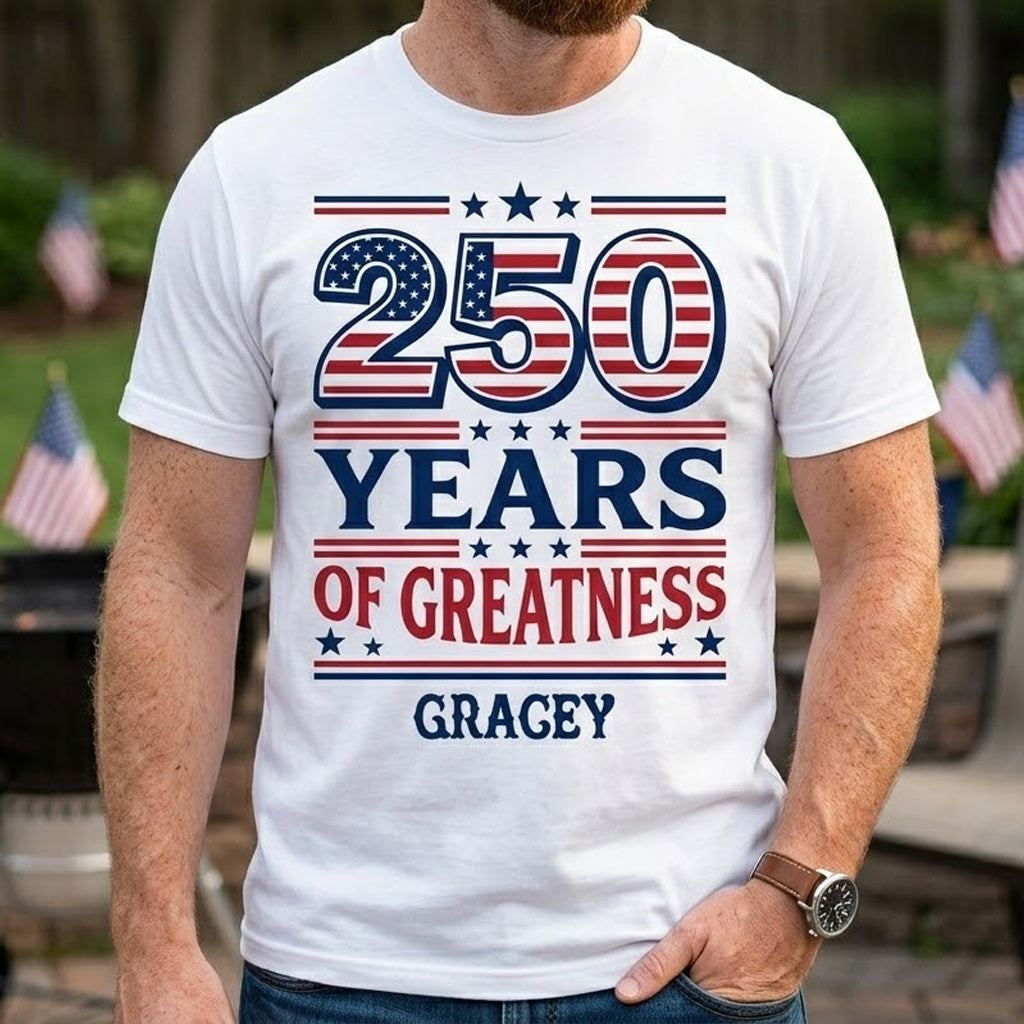 250 Years of Greatness USA Flag Patriotic 1776-2026 Anniversary Shirt