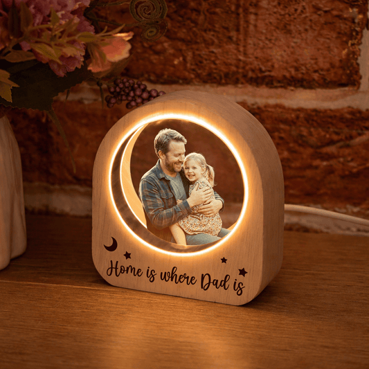 Personalized Round Night Light - "Home Is Where Dad Is" Custom Gift