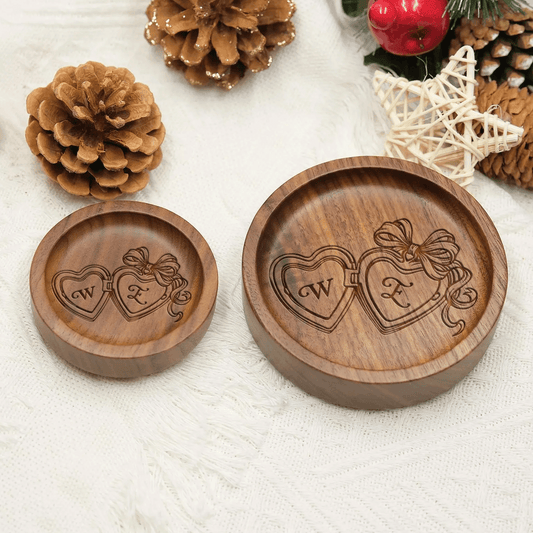 Custom Engraved Wooden Ring Dish - Wedding & Engagement Gift for Mom & Her - Personalized Jewelry Holder