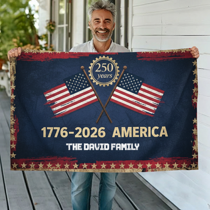 America 250 Years Anniversary Custom Family Name House Flag