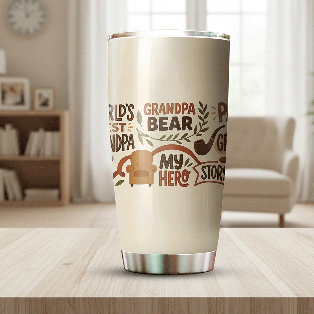 Grandpa Bear My Hero 20oz Tumbler – Stainless Steel Travel Mug Gift for Grandpa