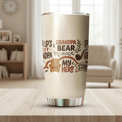 Grandpa Bear My Hero 20oz Tumbler – Stainless Steel Travel Mug Gift for Grandpa