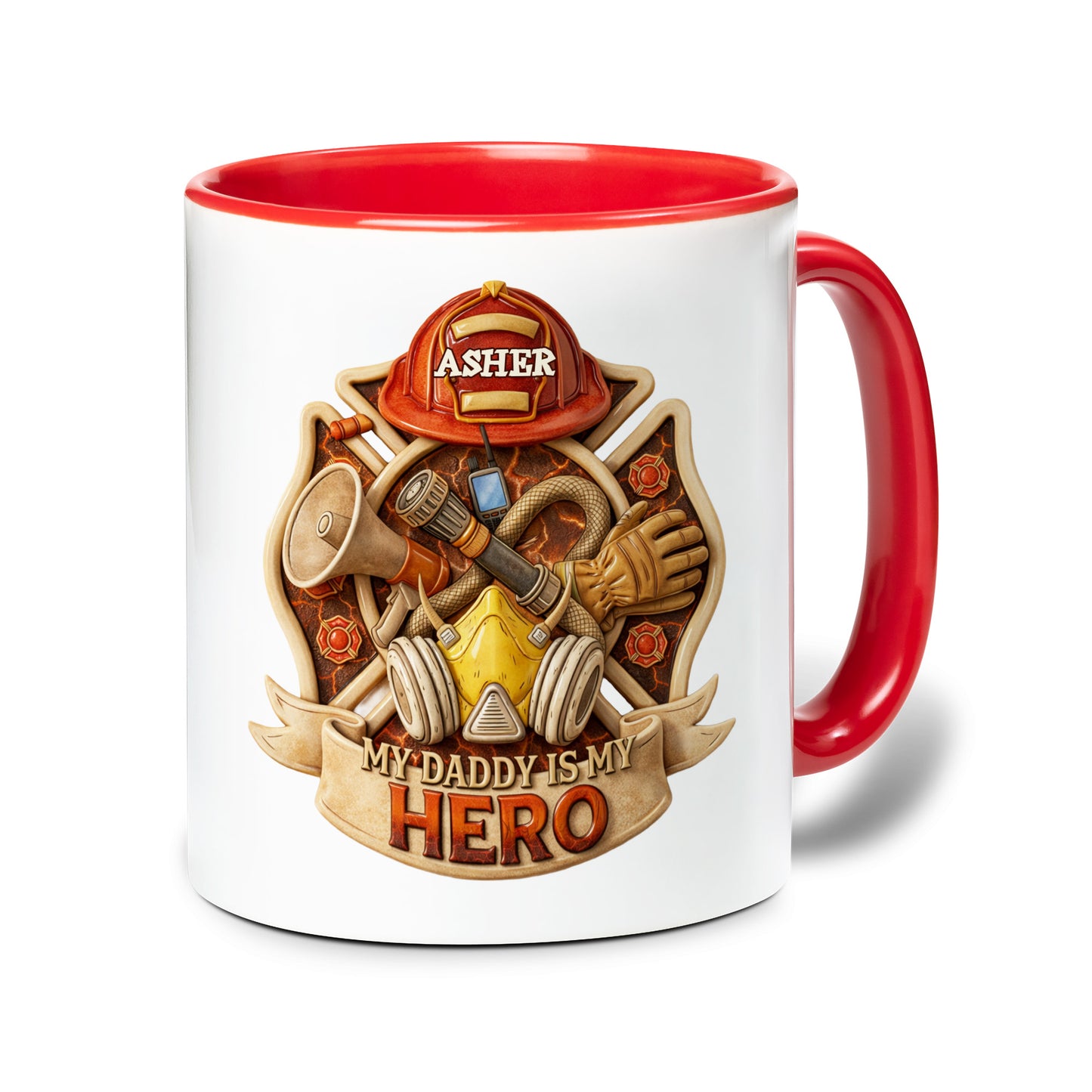 Personalized Firefighter Dad Accent Mug – My Daddy Is My Hero Coffee Mug