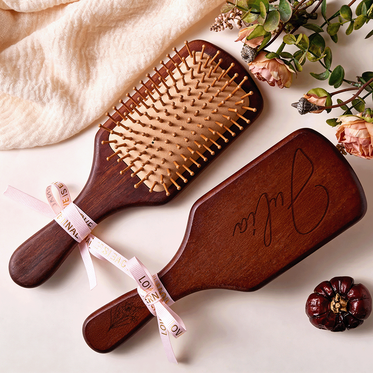 Personalized Wooden Air Cushion Hair Brush - Custom Engraved Natural Wood Massage Brush, Mother’s Day Gift