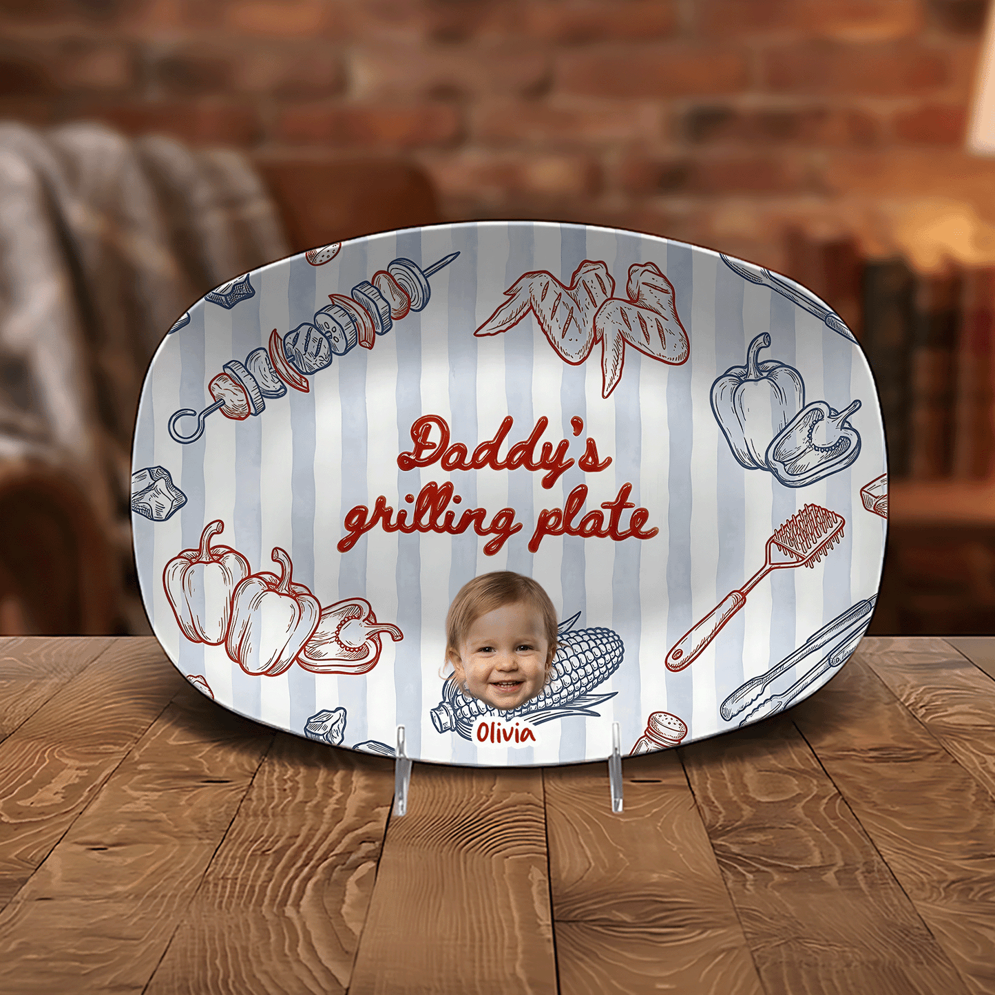 Personalized Daddy’s Grilling Plate – Custom Name & Photo BBQ Decoration