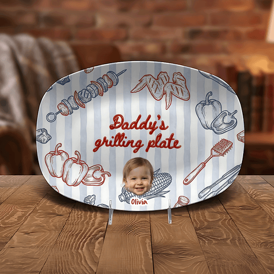 Personalized Daddy's Grilling Plate - Custom Name & Photo BBQ Decoration