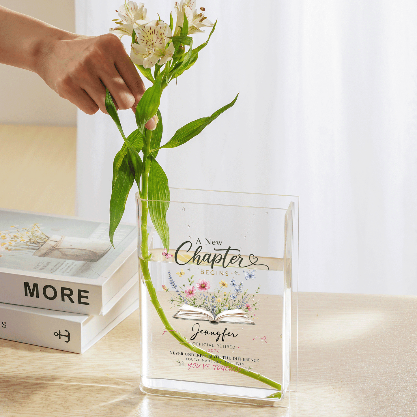 Personalized A Chapter Begins Acrylic Book Vase with Custom Photo Graduation Flower Vase