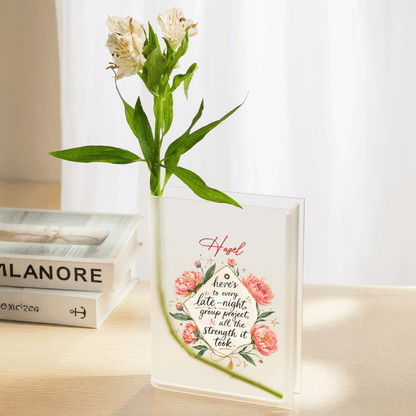 Personalized Here's to Every Late Night Acrylic Book Vase, Custom Name Graduation Flower Vase