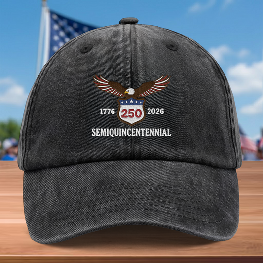 USA 250th Semiquincentennial 1776-2026 Eagle Embroidered Washed Denim Baseball Cap - Custom Name Patriotic Anniversary Hat