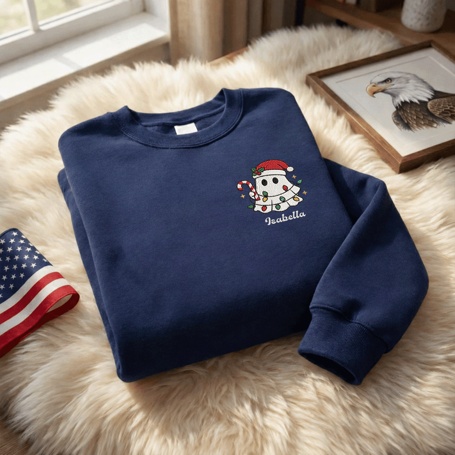 Personalized Cute Christmas Ghost Embroidered Sweatshirt, Custom Name Spooky Holiday Crewneck, Funny Christmas Ghost Sweatshirt Gift