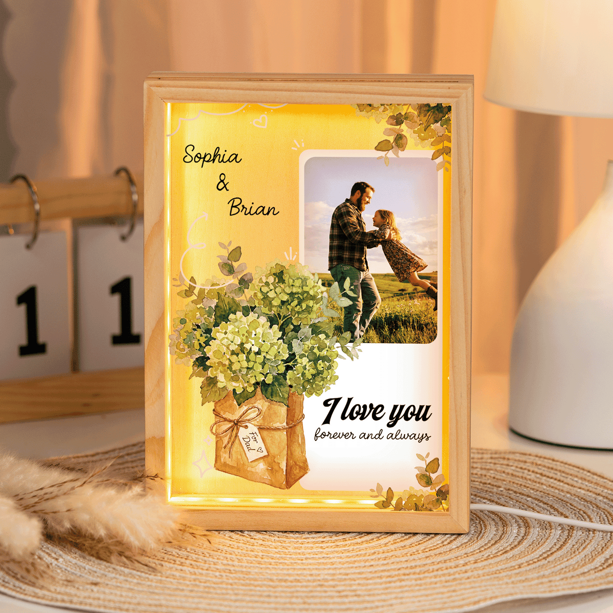 I Love You Forever and Always Photo Frame Light Box - Custom Photo LED Gift for Dad