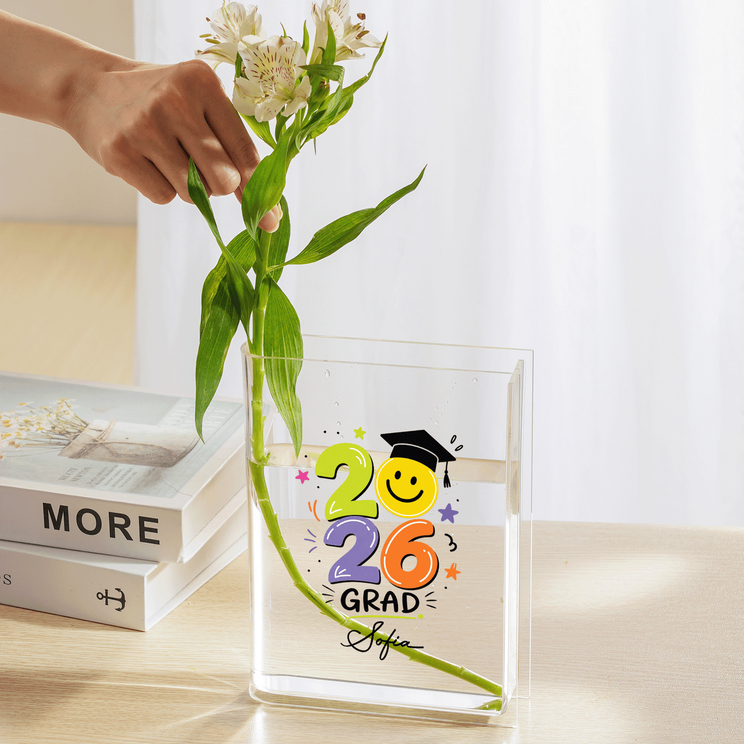 Personalized 2026 Grad Acrylic Book Vase with Custom Name