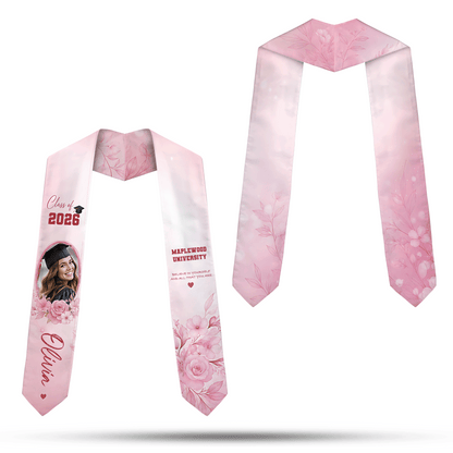 Personalized Pink Floral Graduation Stole – Custom Name
