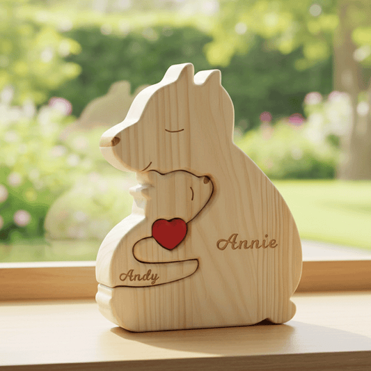 Personalized Wooden Bear Puzzle – Engraved Names for Family Gift