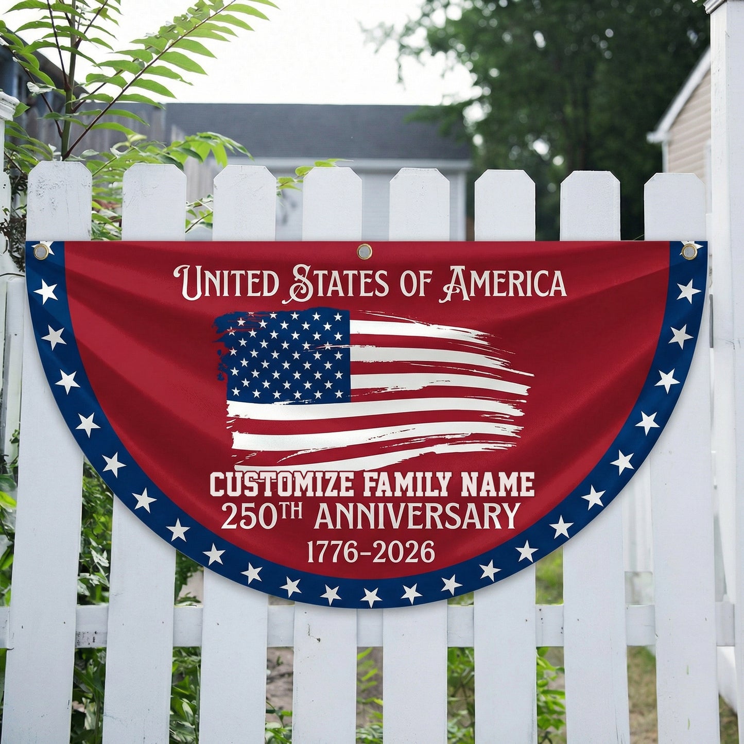 Custom Family Name USA 250th Anniversary Non-Pleated Fan Flag Red