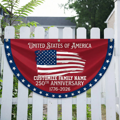 Custom Family Name USA 250th Anniversary Non-Pleated Fan Flag Red