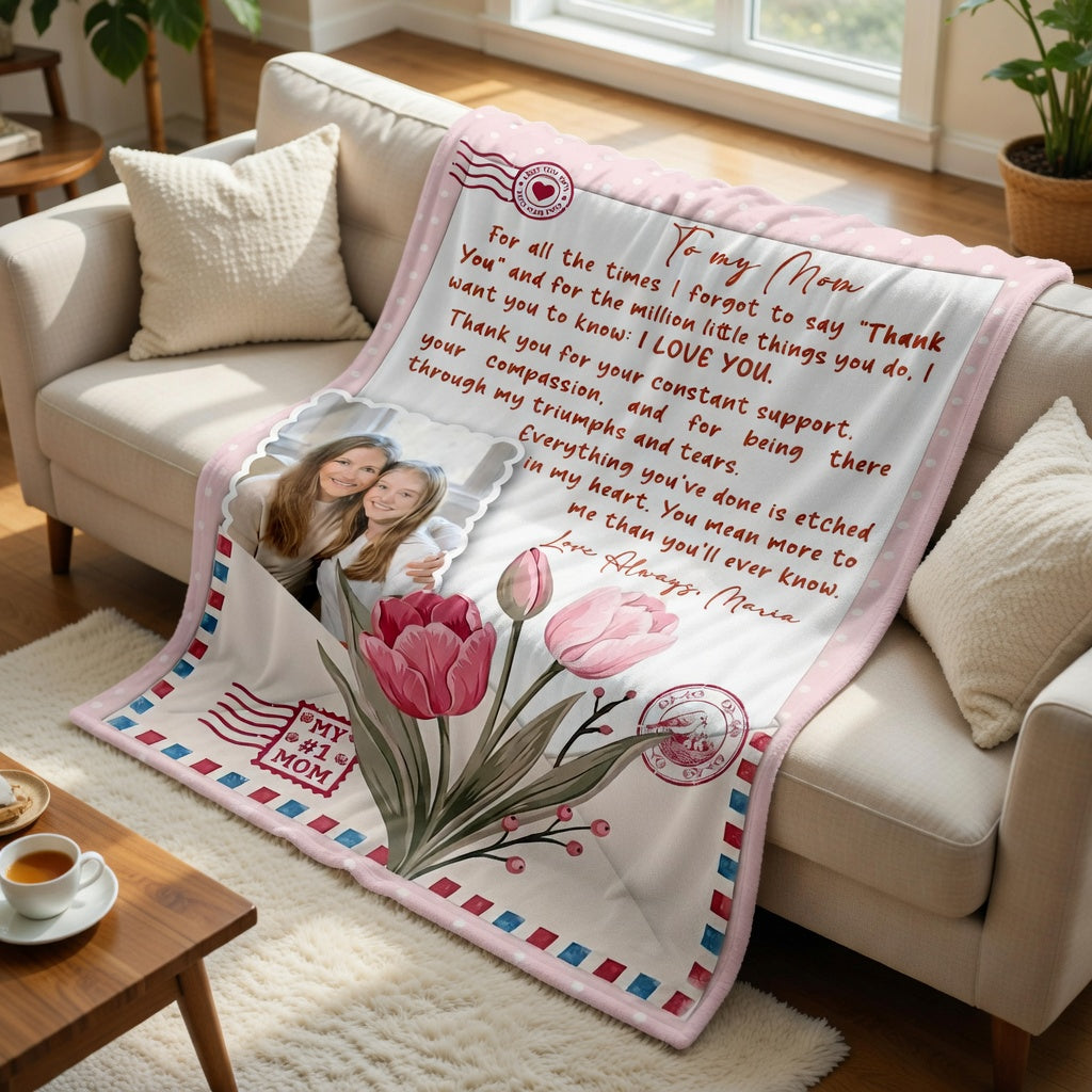 A Letter From Our Heart Personalized Photo Blanket – Mother’s Day Gift for Mom & GrandmaCustom Family Keepsake