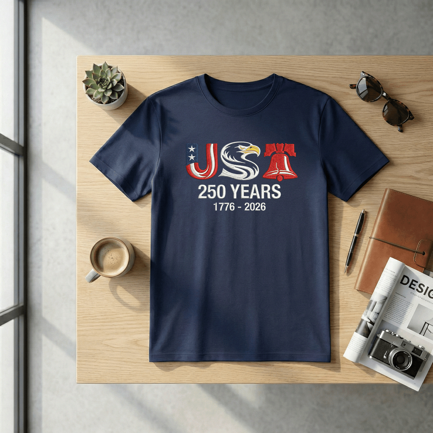 America 250th Anniversary Embroidered T-Shirt – Liberty Eagle Patriotic Shirt
