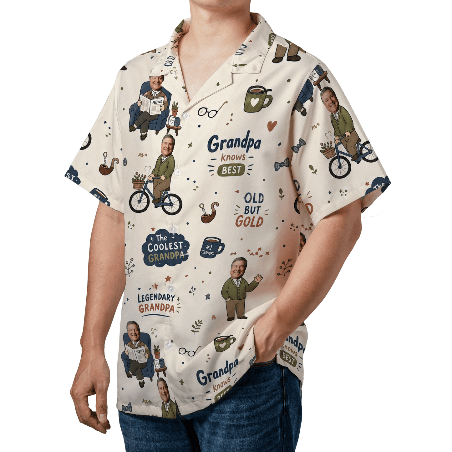 The Coolest Grandpa Custom Photo Hawaiian Shirt – Personalized Tropical Gift for Grandpa