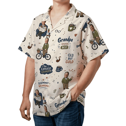 The Coolest Grandpa Custom Photo Hawaiian Shirt – Personalized Tropical Gift for Grandpa