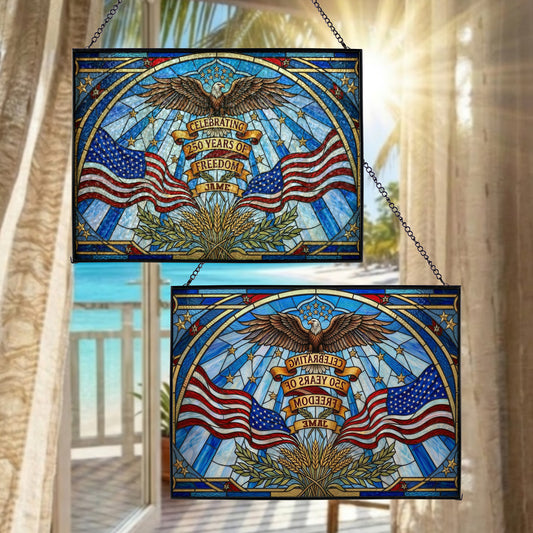 Personalized USA 250 Years of Freedom Stained Glass Suncatcher Patriotic Window Hanging Decor