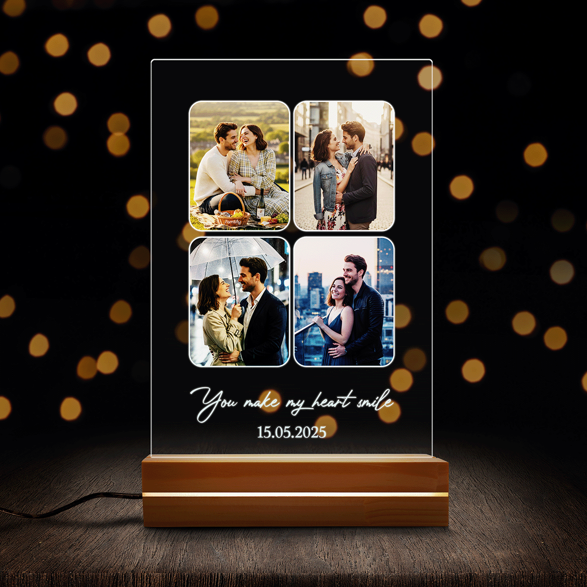 You Make My Heart Smile – Wedding & Anniversary Gift for Couples – Personalized Photo Night Light