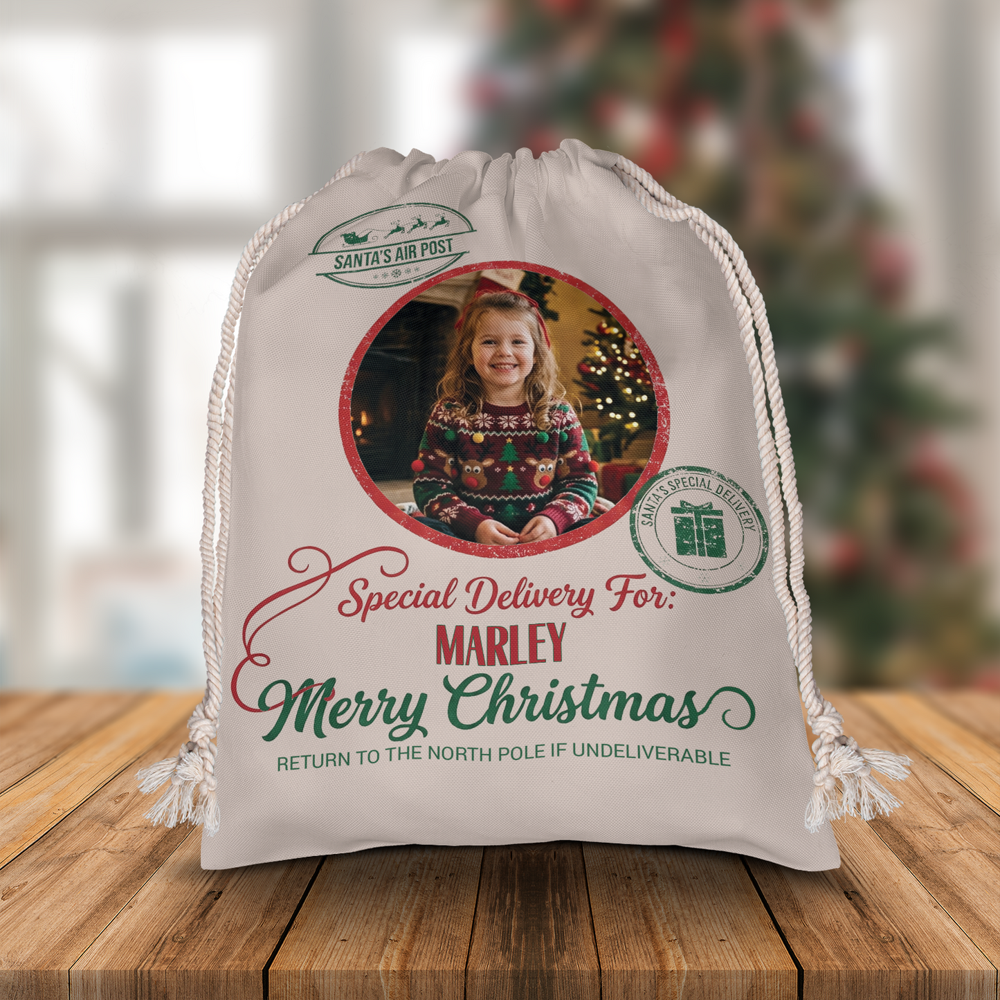 Personalized Santa Air Post Christmas Sack, Custom Photo Santa Gift Bag