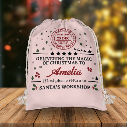 Personalized Delivering the Magic of Christmas To Christmas Sack with Custom Name