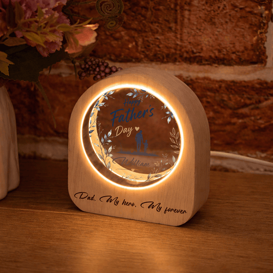Personalized Round Night Light - "Dad, My Hero, My Forever" Custom Name Gift