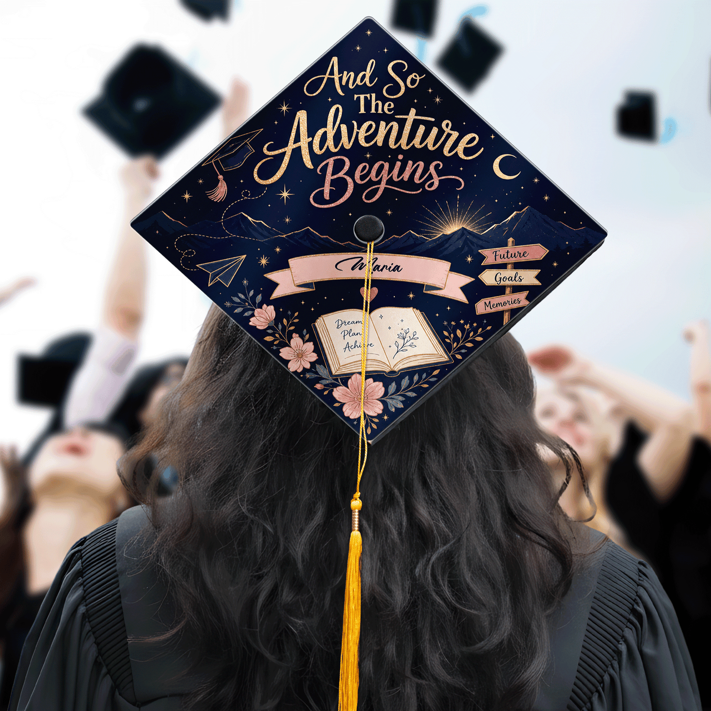 Personalized And So The Adventure Begins Graduation Cap Topper