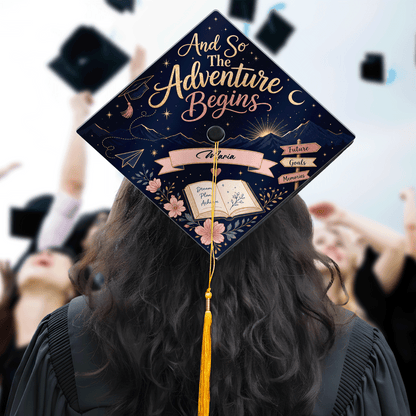 Personalized And So The Adventure Begins Graduation Cap Topper