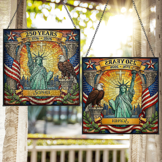 Personalized USA 250 Years Stained Glass Suncatcher - Liberty Statue Patriotic Window Hanging 1776 - 2026