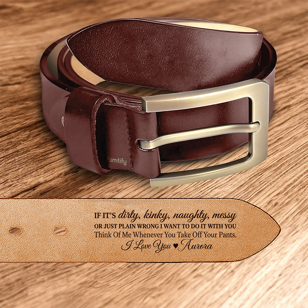 The Naughty Belt – Funny Sexy Gift for Husband – Personalized Engraved Leather Belt