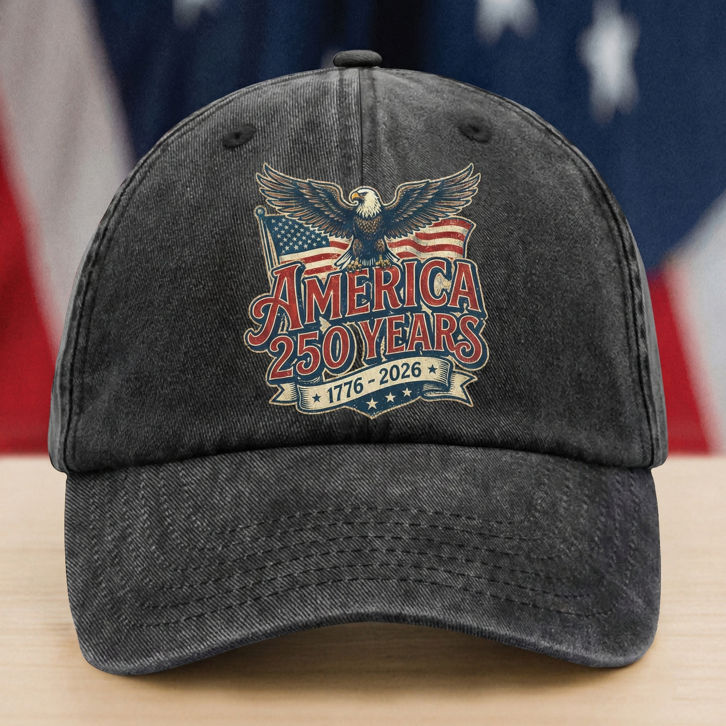 America 250 Years of Freedom – Patriotic Gift for Independence Day & American Pride – Personalized Washed Denim Baseball Cap
