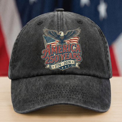 America 250 Years of Freedom – Patriotic Gift for Independence Day & American Pride – Personalized Washed Denim Baseball Cap