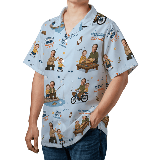 Love You Grandpa Custom Photo Hawaiian Shirt - Personalized Tropical Gift for Grandpa