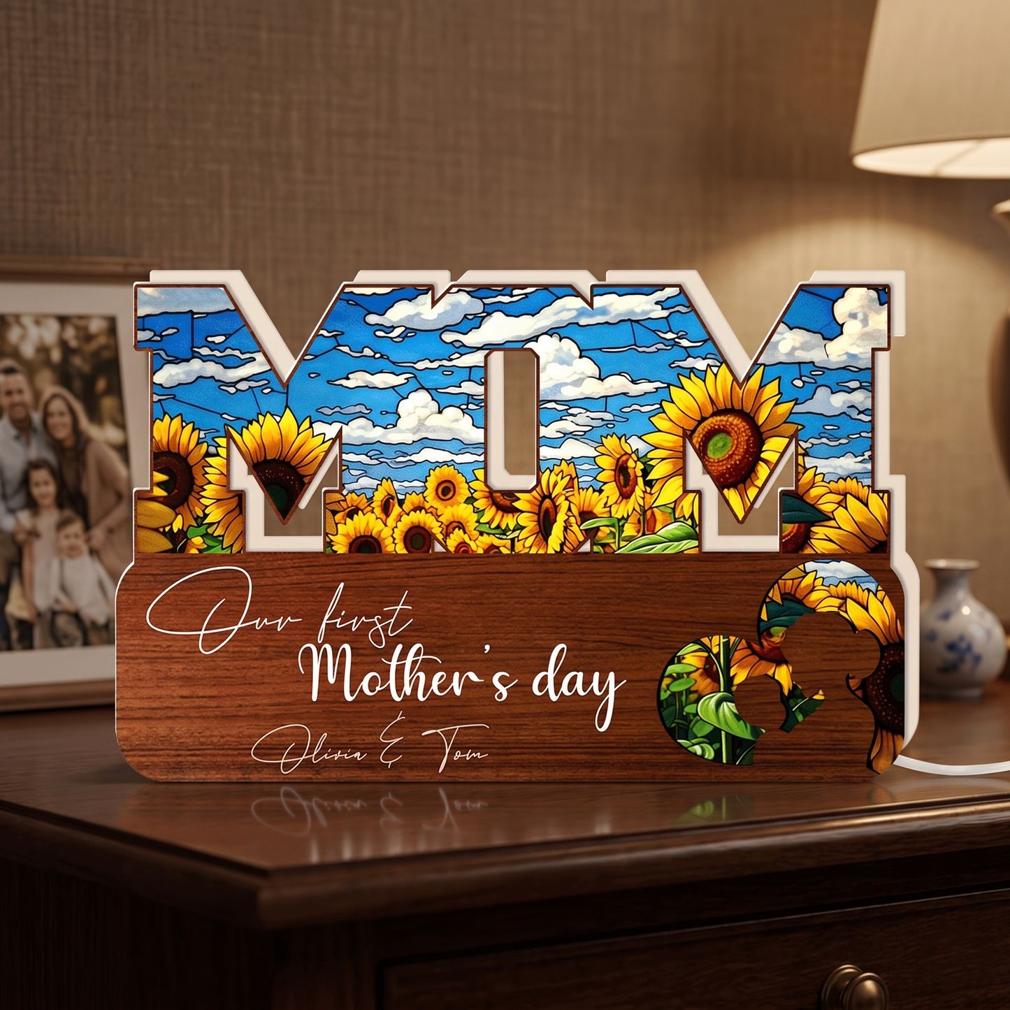 First Mother’s Day MOM Plaque – Personalized Acrylic Light Box Keepsake