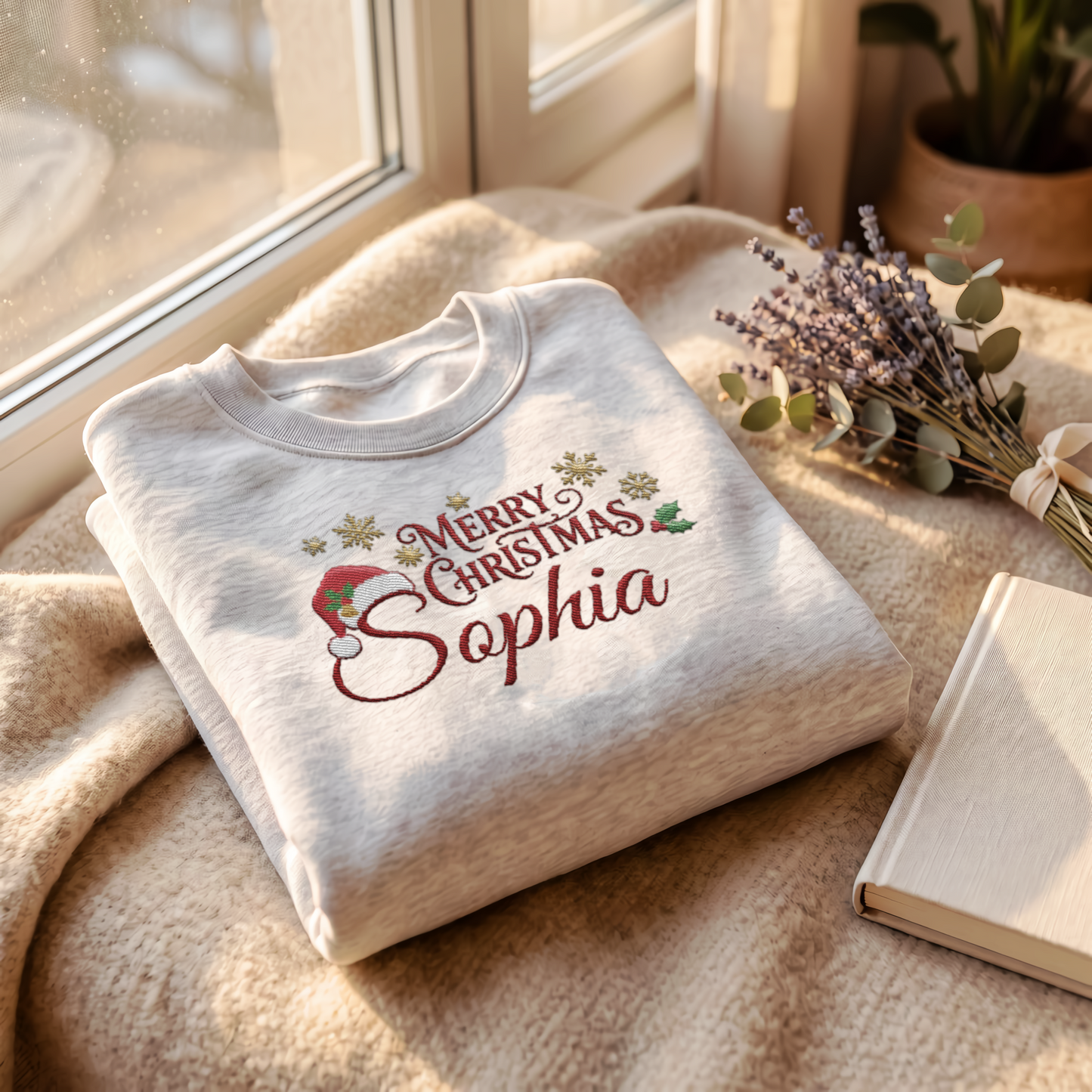 Personalized Embroidered Merry Christmas Name Sweatshirt with Custom Name