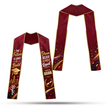 Personalized The Future Is Ours to Build Dream Believe Achieve Repeat Graduation Stole – Custom Photo and Name