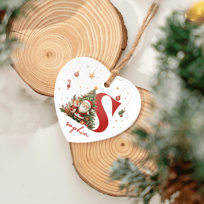 Personalized Cute Heart Ceramic Christmas Ornament, Custom Name Holiday Gift